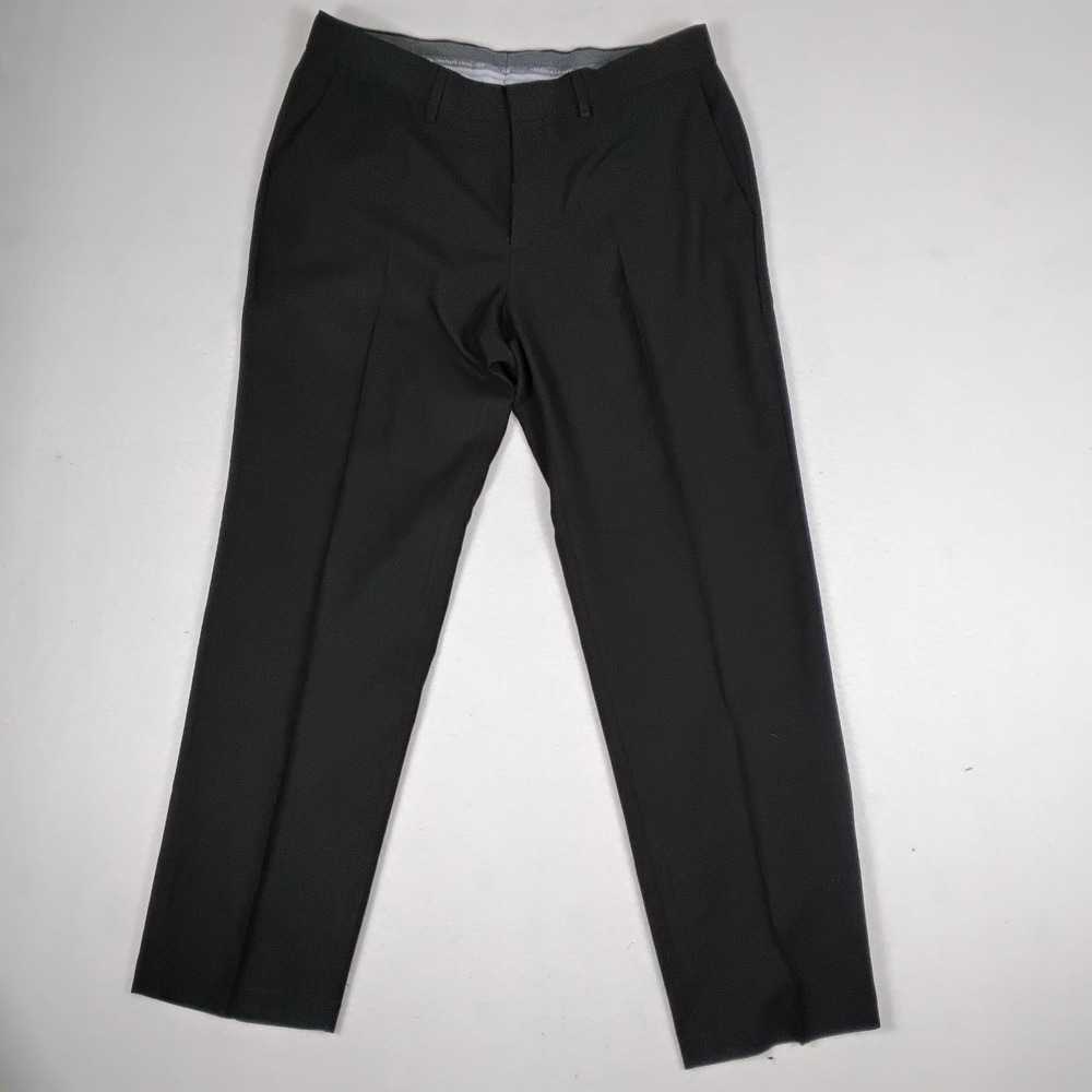 Haggar Mens Black Straight Fit Dress Pant Trousers 34x30 Flat Front Professional
